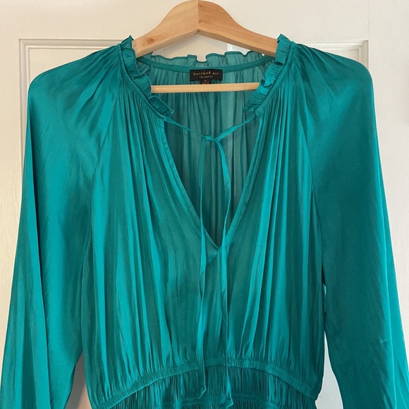 Current Air from Anthropologie Green/Teal Blue Silky Dress - Picture 5 of 14